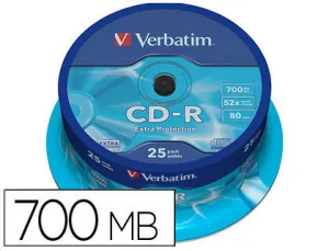 CD-R VERBATIM CAPACIDAD 700MB VELOCIDAD 52X PACK 25 UNIDADES