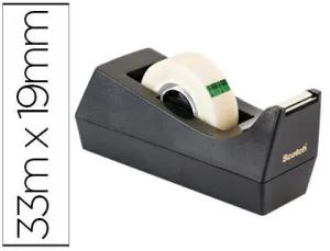 SCOTCH DISPENSADOR DE CINTA ADHESIVA - PARA CINTAS DE HASTA 19MM X 33M - 66% ADHESIVO VEGETAL - INCLUYE 3 CINTAS ADHESIVAS - COLOR NEGRO
