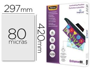 FELLOWES PACK DE 100 FUNDAS PARA PLASTIFICAR BRILLO A3 - 80 MICRAS - ALTA CALIDAD - TRANSPARENTE