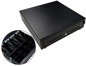 CAJON PORTAMONEDAS 8 MONEDEROS 5 BILLETEROS CON LLAVE MANUALNEGRO 410X415X110 MM