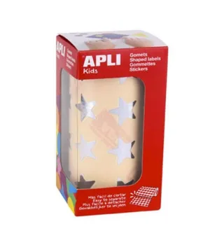 APLI PACK DE1.416 GOMETS CON FORMA DE ESTRELLA - TAMAÃ±O 19.5MM - ADHESIVO BASE AGUA - NORMAS EN-71 Y FSC - COLOR PLATA