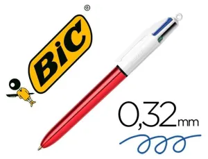 BIC 4 COLOURS SHINE BOLIGRAFO DE BOLA RETRACTIL - PUNTA DE 1MM - TRAZO DE 0.4MM - TINTA CON BASE DE ACEITE - CUERPO ROJO METALIZADO/BLANCO - 4 COLORES