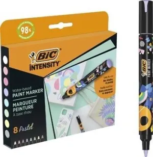 BIC INTENSITY PACK DE 8 MARCADORES DE PINTURA - PUNTA MEDIA - TINTA CON BASE DE AGUA - 98% DE MATERIALES RECICLADOS - COLORES PASTEL SURTIDOS