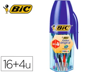 BIC CRISTAL ORIGINAL MEGATUBO CON 16+4 GRATIS BOLIGRAFOS DE BOLA - PUNTA REDONDA DE 1MM - TRAZO 0.4MM - TINTA CON BASE DE ACEITE - COLORES SURTIDOS