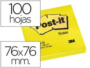 POST-IT PACK DE 6 BLOCS DE 100 NOTAS ADHESIVAS REPOSICIONABLES - FORMA CUADRADA - 76X76MM - COLOR AMARILLO CLARO