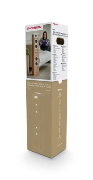 THOMSON DS121CD TORRE DE SONIDO BLUETOOTH 30W, RADIO FM, USB, RELOJ DIGITAL, DISEÃ±O MADERA/BLANCO