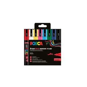 POSCA PC-5BR PACK DE 8 MARCADORES DE PINTURA - PUNTA BRUSH 1-4MM - TINTA BASE AL AGUA - RESISTENTE A LA LUZ - NO PERMANENTE - COLORES SURTIDOS