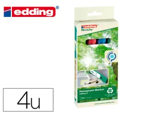EDDING 21 ECOLINE PACK DE 4 ROTULADORES PERMANENTES - PUNTA REDONDA - TRAZO ENTRE 1.5 Y 3MM - 90% DE PLASTICO RECICLADO - COLORES SURTIDOS