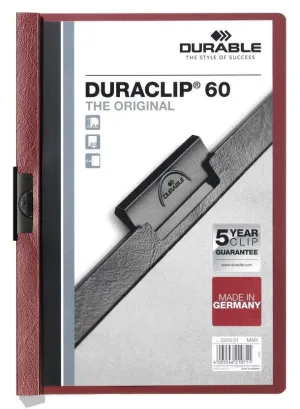 DURABLE DURACLIP 60 CARPETA DE PLASTICO CON CLIP DE ACERO - TAMAÑO A4 - CAPACIDAD HASTA 60 HOJAS - PARTE POSTERIOR RIGIDA COLOR BERENJENA