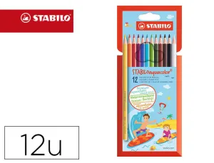 LAPICES DE COLORES STABILO AQUACOLOR ACUARELABLES ESTUCHE CARTON DE 12 COLORES SURTIDOS