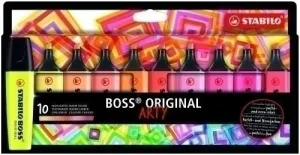 STABILO BOSS ORIGINAL ARTY PACK DE 10 MARCADORES FLUORESCENTES COLORES CALIDOS - TRAZO ENTRE 2 Y 5MM - TINTA CON BASE DE AGUA