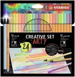 ROTULADOR STABILO POINT 88 / ACUARELABLE PEN 68 ARTY LINE ESTUCHE CARTON 24 UNIDADES COLORES SURTIDOS