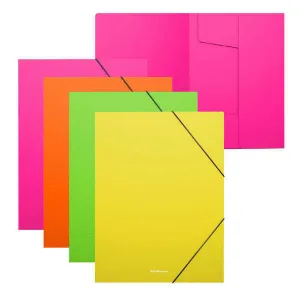 ERICHKRAUSE PACK DE 4 CARPETAS SOLAPAS MATT NEON A4 - FABRICADAS EN POLIPROPILENO - COLORES SURTIDOS