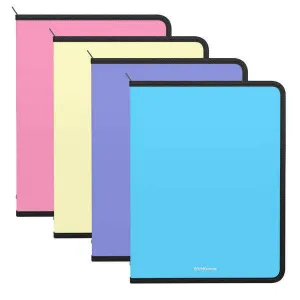 ERICHKRAUSE MATT PASTEL PACK DE 4 CARPETAS CON CREMALLERA  A4 - PARA ORGANIZAR Y TRANSPORTAR DOCUMENTOS - COLORES PASTEL SURTIDOS