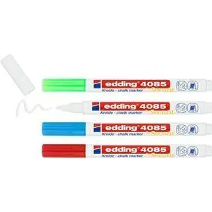 EDDING 4085 BASICOS PACK DE 4 ROTULADORES DE TIZA LIQUIDA - PUNTA REDONDA - TRAZO 1-3MM - OLOR NEUTRO - COLORES BLANCO, AZUL, VERDE Y ROJO