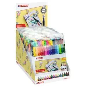 EDDING 1200 EXPOSITOR CON 10 PACKS DE 30 ROTULADORES - PUNTA REDONDA - TINTA CON BASE DE AGUA - COLORES CLASICOS, NEON Y PASTEL SURTIDOS