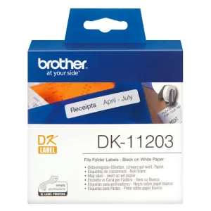 BROTHER DK11203 - ETIQUETAS ORIGINALES PRECORTADAS PARA CARPETAS - 17X87 MM - 300 UNIDADES - TEXTO NEGRO SOBRE FONDO BLANCO