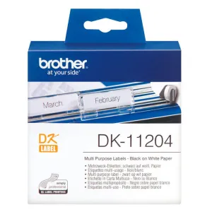 BROTHER DK11204 - ETIQUETAS ORIGINALES PRECORTADAS MULTIPROPOSITO - 17X54 MM - 400 UNIDADES - TEXTO NEGRO SOBRE FONDO BLANCO