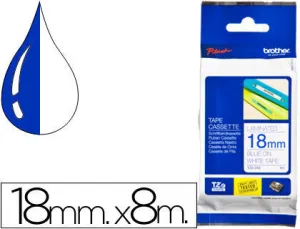BROTHER TZE243 CINTA LAMINADA ORIGINAL DE ETIQUETAS - TEXTO AZUL SOBRE FONDO BLANCO - ANCHO 18MM X 8 METROS