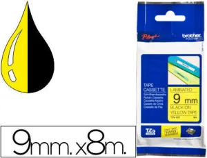 BROTHER TZE621 CINTA LAMINADA ORIGINAL DE ETIQUETAS - TEXTO NEGRO SOBRE FONDO AMARILLO - ANCHO 9MM X 8 METROS