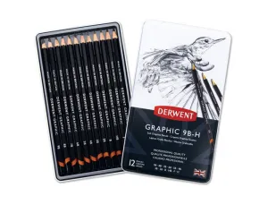 LAPICES DE GRAFITO DERWENT CAJA METALICA 12 UNIDADES DUREZAS SURTIDAS