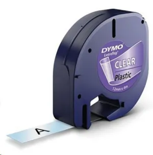 DYMO LETRATAG S0721530 CINTA DE ETIQUETAS ORIGINAL PARA ROTULADORA - TEXTO NEGRO SOBRE FONDO TRANSPARENTE - ANCHO 12MM X 4 METROS (12267)