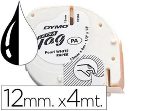 DYMO LETRATAG S0721510 CINTA DE ETIQUETAS ORIGINAL PARA ROTULADORA - TEXTO NEGRO SOBRE FONDO BLANCO - ANCHO 12MM X 4 METROS (91200)