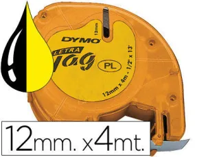 DYMO LETRATAG S0721620 CINTA DE ETIQUETAS ORIGINAL PARA ROTULADORA - TEXTO NEGRO SOBRE FONDO AMARILLO - ANCHO 12MM X 4 METROS (91202)