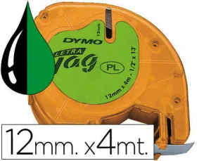 DYMO LETRATAG S0721640 CINTA DE ETIQUETAS ORIGINAL PARA ROTULADORA - TEXTO NEGRO SOBRE FONDO VERDE - ANCHO 12MM X 4 METROS (91204)