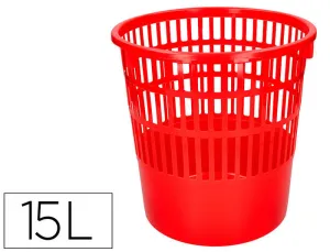 PAPELERA PLASTICO Q-CONNECT 15 LITROS COLOR ROJO 285X290 MM