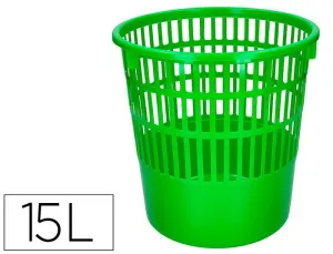 PAPELERA PLASTICO Q-CONNECT 15 LITROS COLOR VERDE 285X290 MM