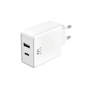 EWENT EW1328 CARGADOR GAN UNIVERSAL DE PARED 45W ULTRARAPIDO - 1X USB-C PD & PPS, 1X USB-A QC - COLOR BLANCO