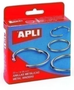APLI CAJA DE 20 ANILLAS METALICAS ARTICULADAS DE DIAMETRO DE 38 MM REF 00454