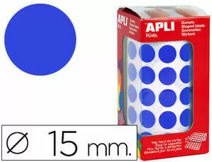 APLI ROLLO DE GOMETS REDONDOS Ã 15MM - ADHESIVO PERMANENTE - 2.832 GOMETS - ADHESIVO BASE AGUA - LIBRE DE DISOLVENTES - COLOR AZUL