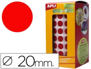 APLI ROLLO DE 1770 GOMETS REDONDOS ROJOS - Ã 20MM - ADHESIVO PERMANENTE - DESARROLLA HABILIDADES Y CAPACIDADES EN NIÃ±OS