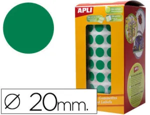 APLI ROLLO DE 1.770 GOMETS REDONDOS Ã 20MM - ADHESIVO PERMANENTE CON BASE DE AGUA - LIBRE DE DISOLVENTES - COLOR VERDE