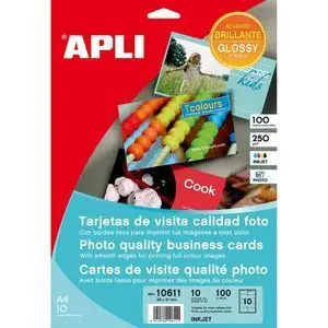 APLI TARJETAS DE VISITA CANTOS RECTOS BRILLANTE 250G 10 HOJAS
