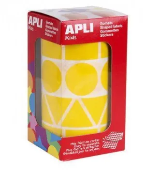 APLI ROLLO CON 1.357 GOMETS CON FORMAS SURTIDAS - ADHESIVO PERMANENTE - FOMENTA PSICOMOTRICIDAD Y CREATIVIDAD - ADHESIVO BASE AGUA - COLOR AMARILLO