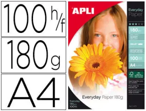 APLI PAPEL FOTOGRAFICO EVERYDAY A4 180GR - ACABADO BRILLANTE - 100 HOJAS