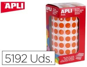 APLI ROLLO DE 5192 GOMETS REDONDOS NARANJAS - TAMAÃ±O Ã 10,5MM - 59 HOJAS PRETROQUELADAS - ADHESIVO BASE AGUA - CUMPLE NORMAS EN-71 Y FSC