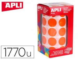 APLI ROLLO DE 1.770 GOMETS REDONDOS Ã 20MM - ADHESIVO PERMANENTE BASE AGUA - LIBRE DE DISOLVENTES - COLOR NARANJA