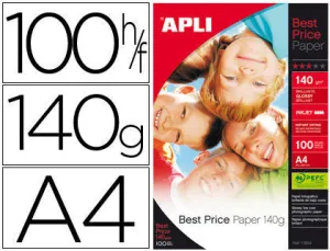 APLI PAPEL FOTOGRAFICO BESTPRICE A4 140GR - ACABADO BRILLANTE - 100 HOJAS