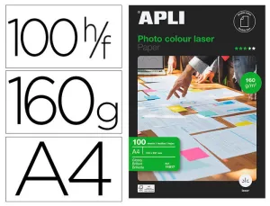 APLI PAPEL FOTOGRAFICO COLOUR LASER A4 160G 100 HOJAS