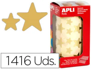 APLI GOMETS ESTRELLA ORO METALIZADO - TAMAÃ±O 19.5MM - ADHESIVO PERMANENTE - 1416 GOMETS POR ROLLO - IDEAL PARA ACTIVIDADES CREATIVAS CON NIÃ±OS