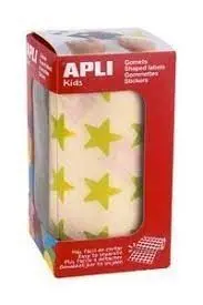 APLI GOMETS ESTRELLA AMARILLO METALIZADO - TAMAÃ±O 19.5MM - 1416 GOMETS POR ROLLO - ADHESIVO BASE AGUA - NORMAS EN-71 Y FSC