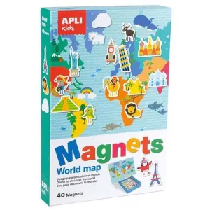 APLI JUEGO MAGNETICO MAPAMUNDI - 1 ESCENARIO IMANTADO 36 X 38 CM - 40 FICHAS CON DIBUJOS DE MONUMENTOS Y ANIMALES