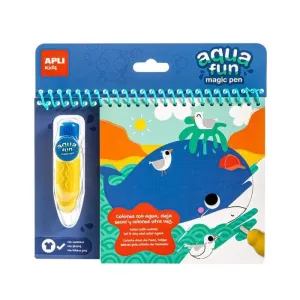 APLI BLOC PINTA Y COLOREA CON AGUA MARINO - BLOCK CON 6 LAMINAS DE DIBUJO - PINCEL RECARGABLE CON AGUA - COLOREA UNA Y OTRA VEZ