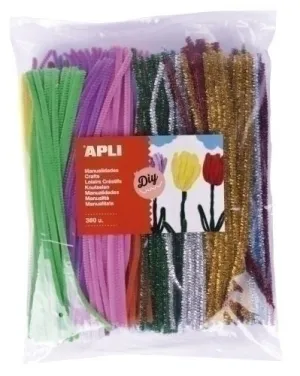 APLI LIMPIAPIPAS PARA MANUALIDADES MAXI - FLEXIBLES - SUAVES - TUPIDOS - FACIL MANIPULACION - BOLSA ZIP MEJORADA - 360 UNIDADES - COLORES SURTIDOS