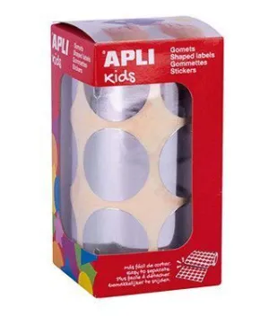 APLI GOMETS REDONDOS PLATA METALIZADO - Ã33MM - 59 HOJAS PRETROQUELADAS - ADHESIVO BASE AGUA - NORMAS EN-71 Y FSC