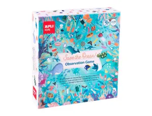 APLI JUEGO DE OBSERVACION SAVE THE OCEAN - TABLERO DE 40 X 40 CM - 40 CARTAS Y 24 STICKERS